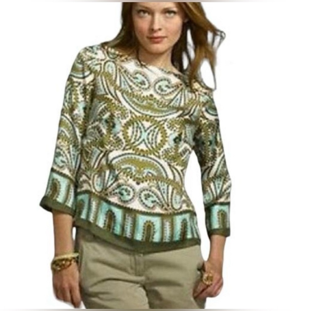 J.Crew Talitha Trastevere Silk Top – Size 2 | 100% Silk | Boat Neck | 3/4 Sleeve - Picture 3 of 9